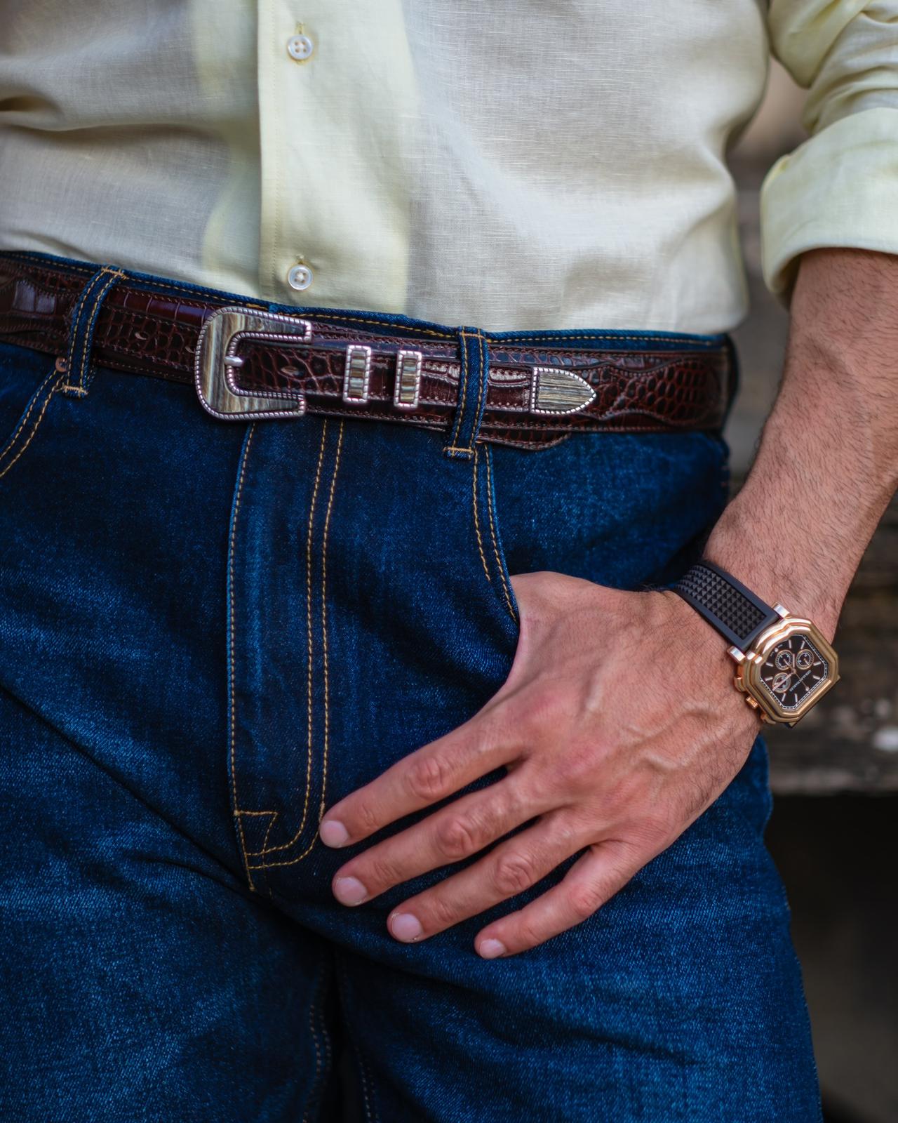 MARFA Dark Brown/H Printed Leather Belt