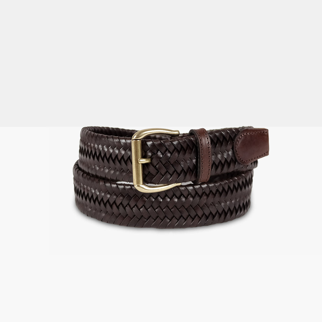 JERRY Dark Brown Elasticated Braided Leather Belt