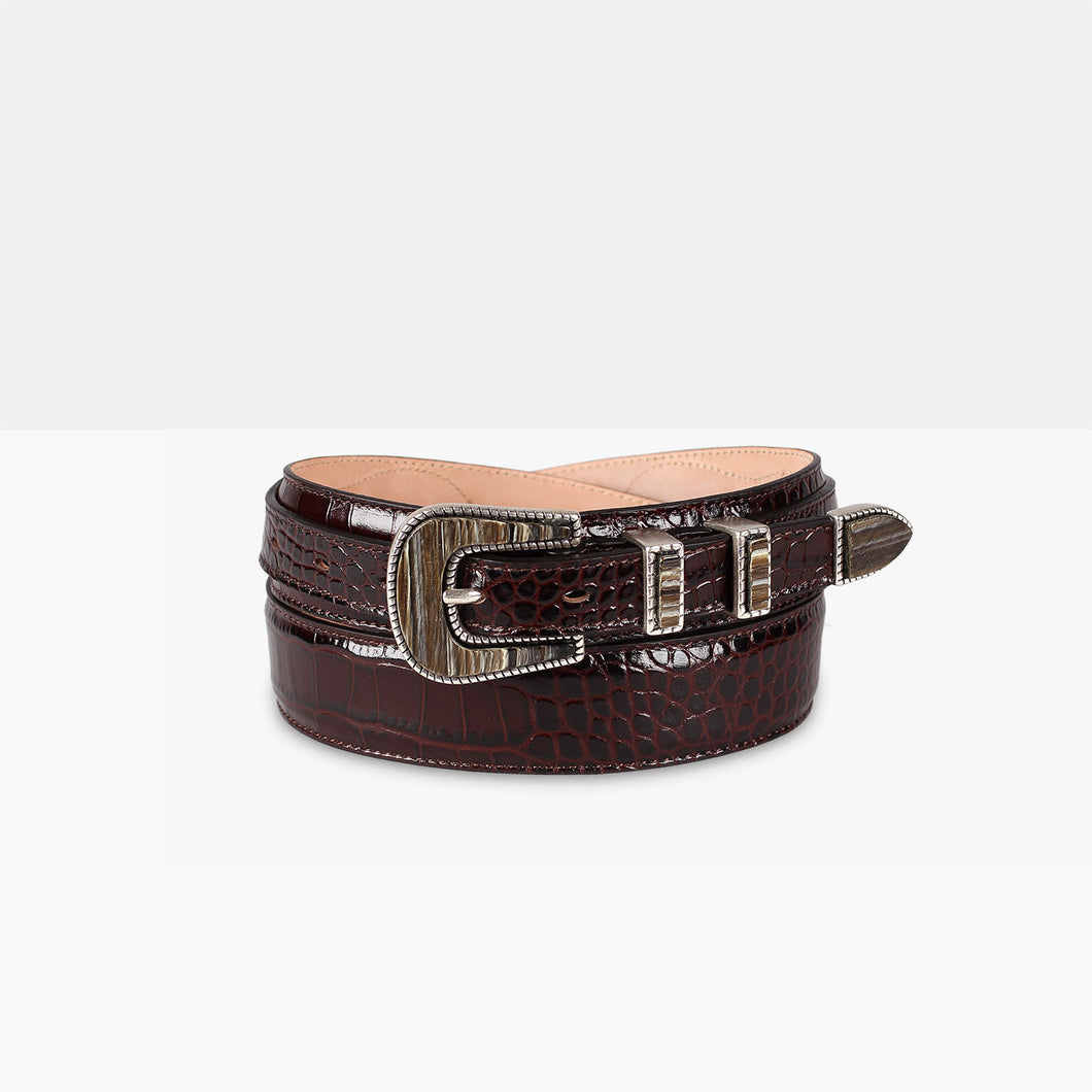 MARFA Dark Brown/H Printed Leather Belt