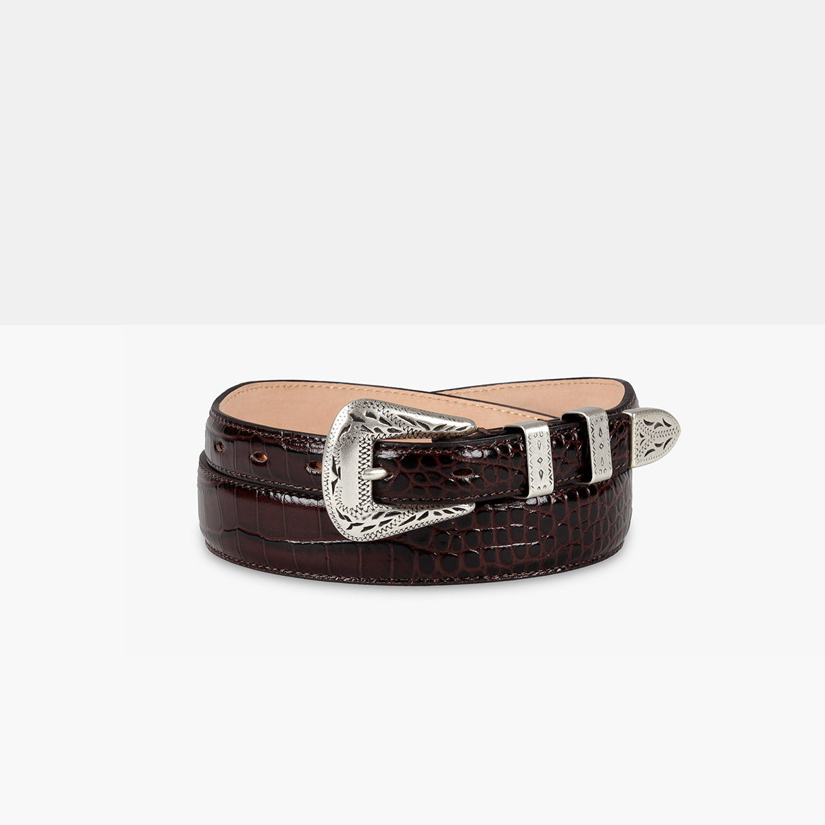 PALLADIUM Dark Brown Printed Leather Belt