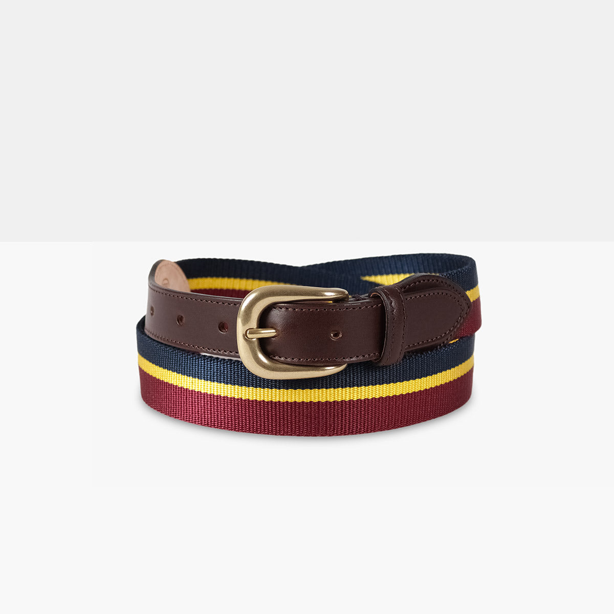 PRINCETON Navy Yellow Bordeaux Rayon and Leather Belt