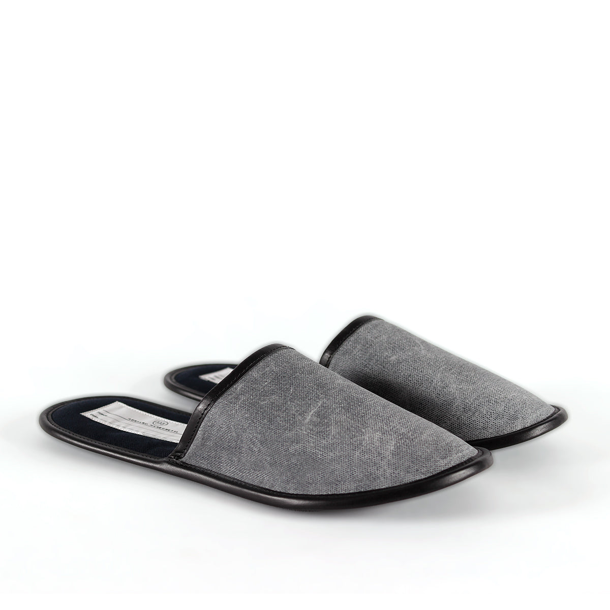 OTIUM Navy and Black Waxed Canvas and Leather Backless Slippers