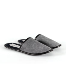 Load image into Gallery viewer, OTIUM Navy and Black Waxed Canvas and Leather Backless Slippers
