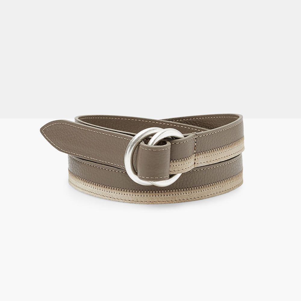 CONERO Taupe and Beige Leather Belt