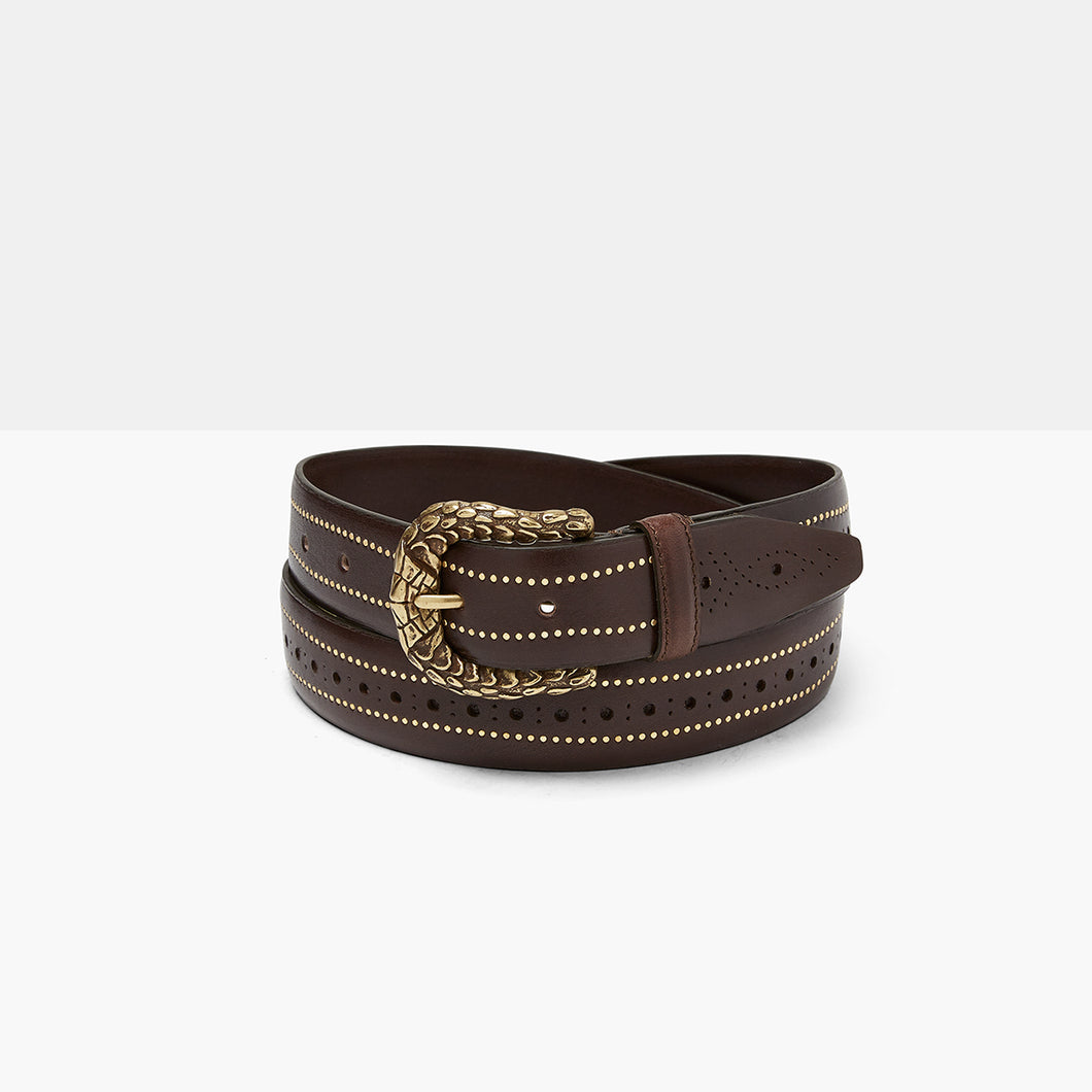 SANTA FE Dark Brown Studded Leather Belt