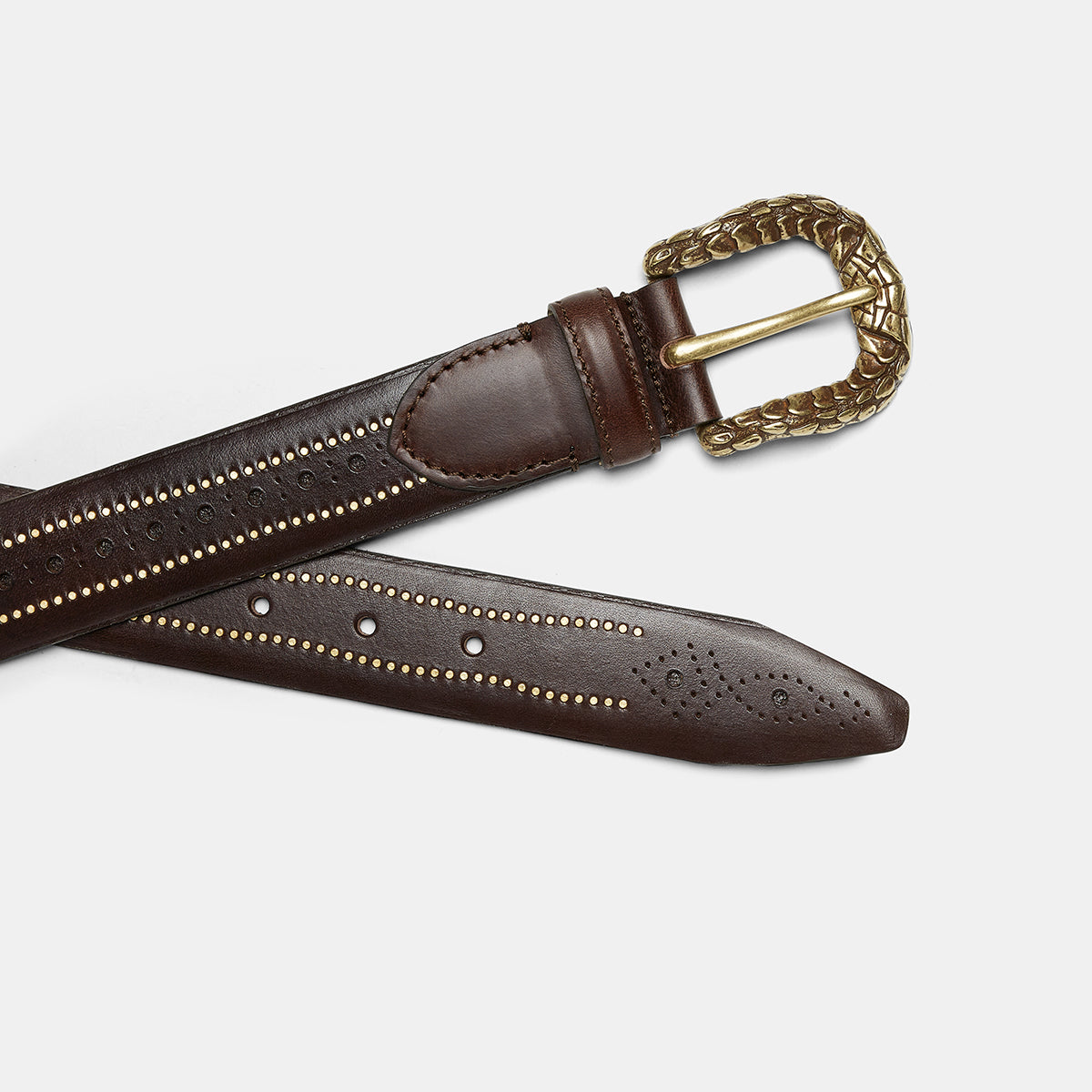 SANTA FE Dark Brown Studded Leather Belt