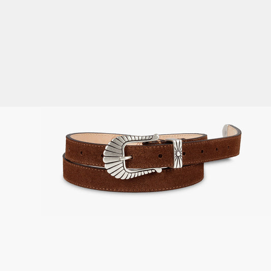 CHEYENNE LOW Cognac Suede Leather Belt