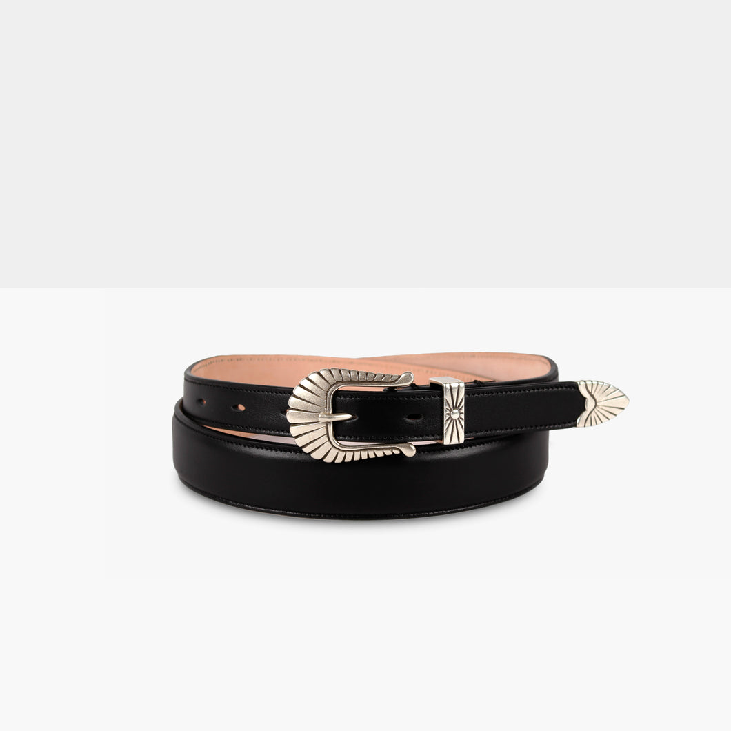 CHEYENNE + Black Calf Leather Belt
