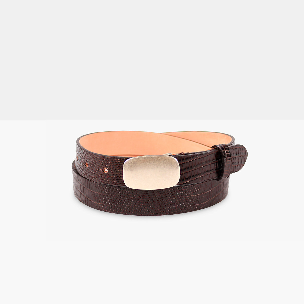 DARTMOUTH Dark Brown Calf Printed Tejus Leather Belt