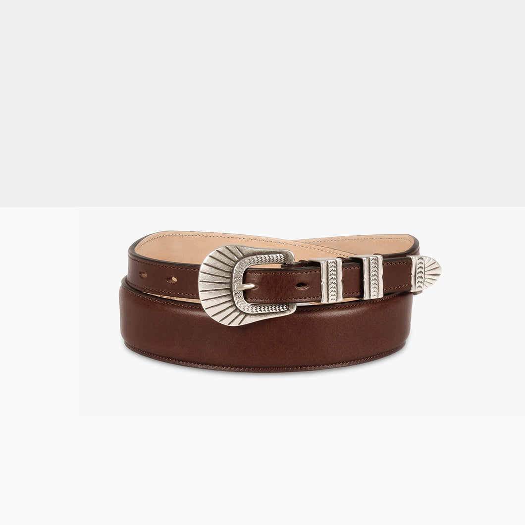 DAKOTA Dark Brown Calf Leather Belt