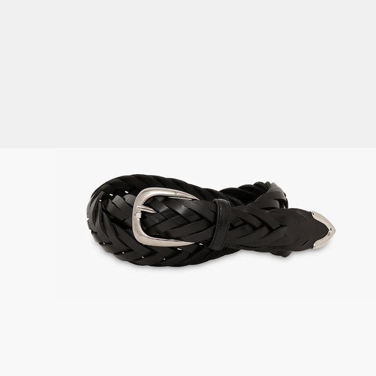 ELLAR H Black Hand-Braided Leather Belt