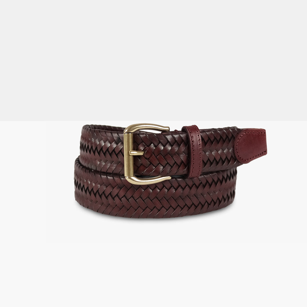 JERRY Burgundy Elasticated Braided Leather Belt