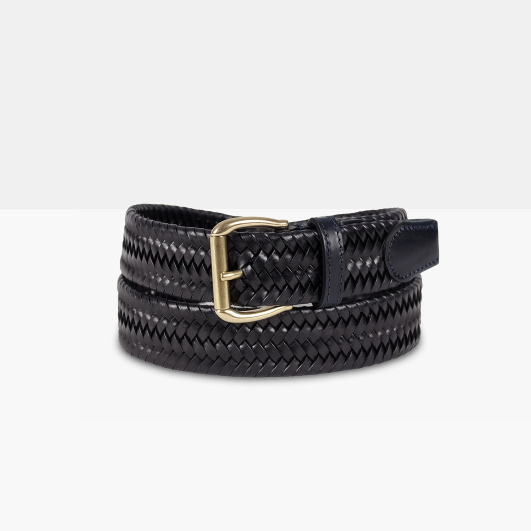 JERRY Navy Elasticated Braided Leather Belt