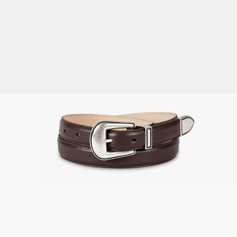 OURAY LOW Dark Brown Calf Leather Belt