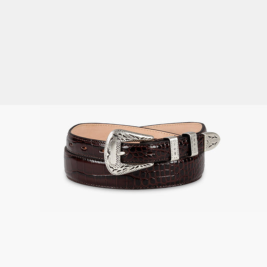 PALLADIUM Dark Brown Printed Leather Belt