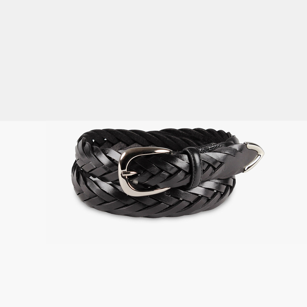 ELLAR H Black Hand-Braided Leather Belt