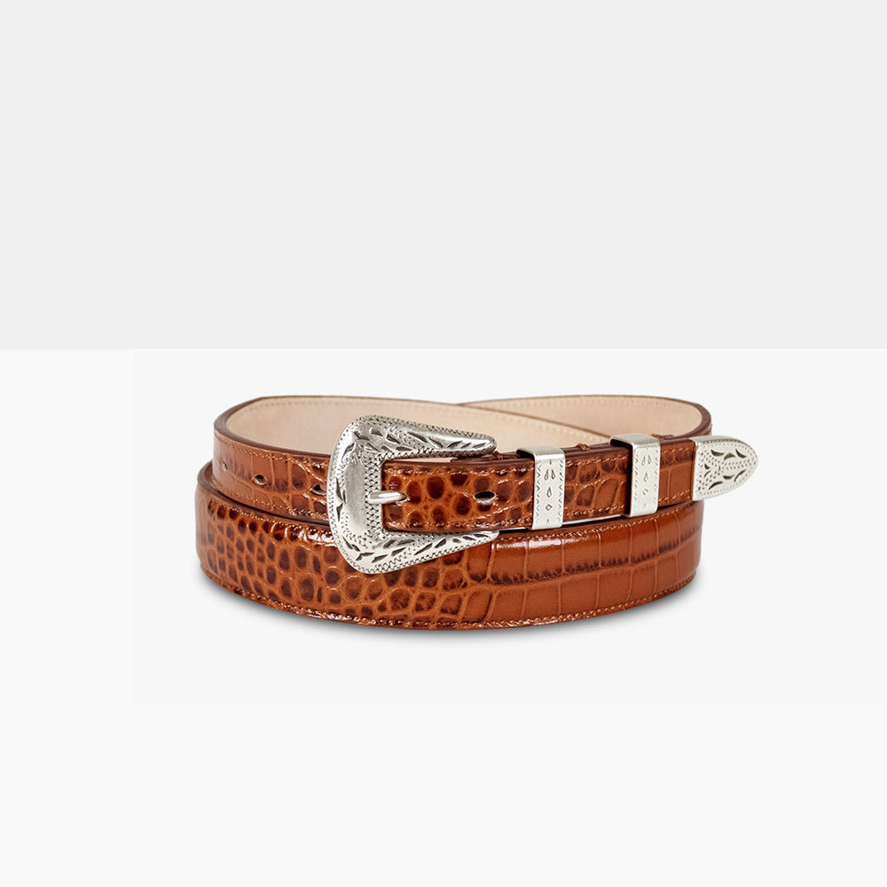 PALLADIUM Cognac Printed Leather Belt