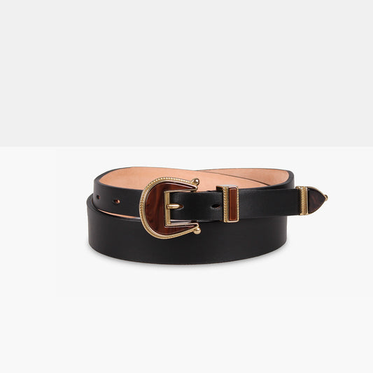 RODEO B Black Smooth Calf Leather Belt
