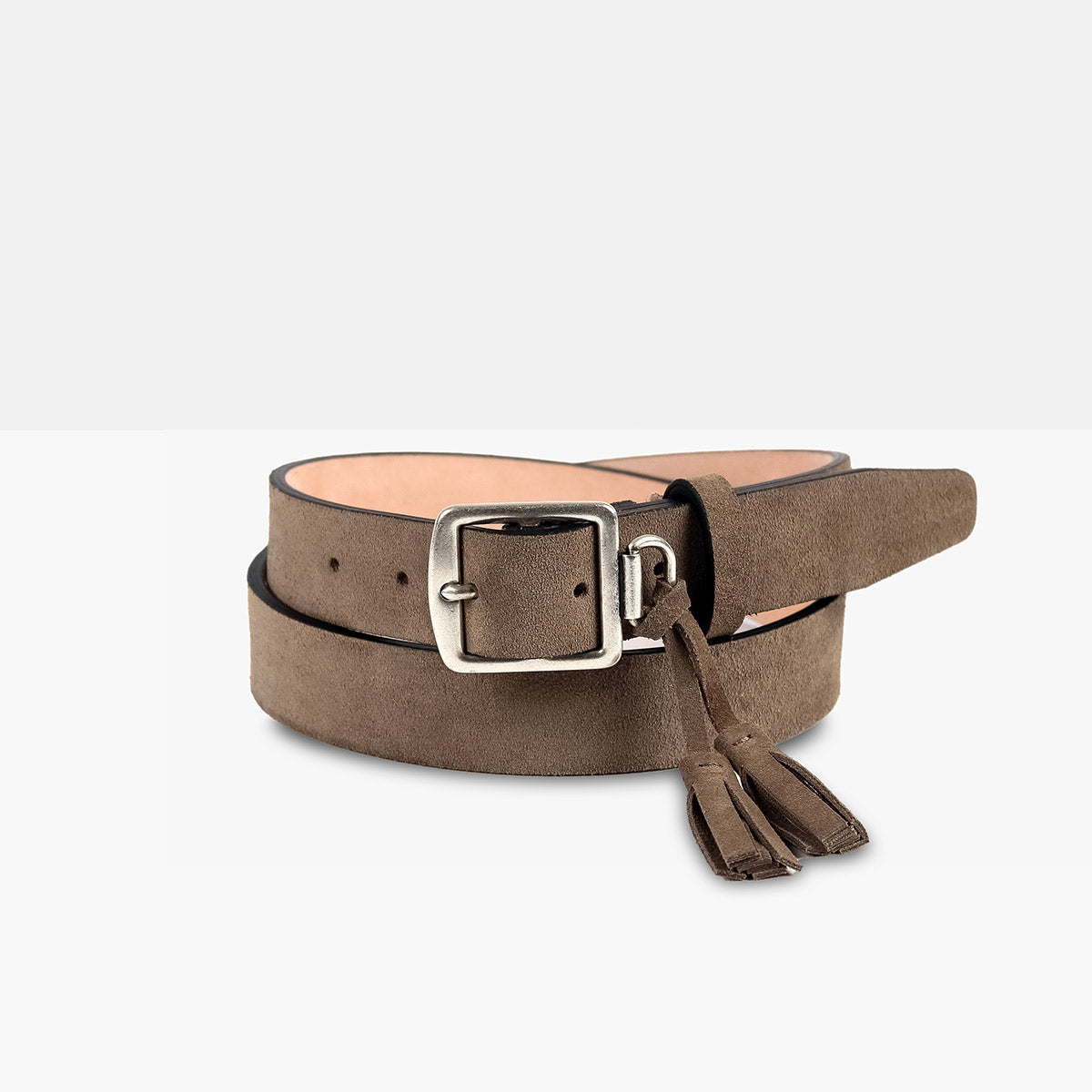 TASSEL 30 Greige Suede Leather Belt