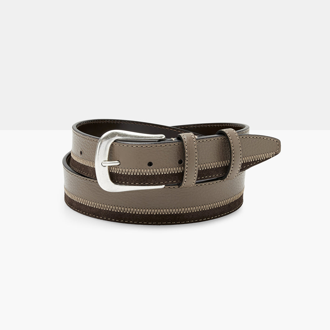 CARDETO Taupe and Dark Brown Leather Belt