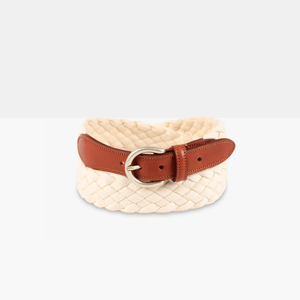 CAMARGUE Off White Cotton and Leather Belt