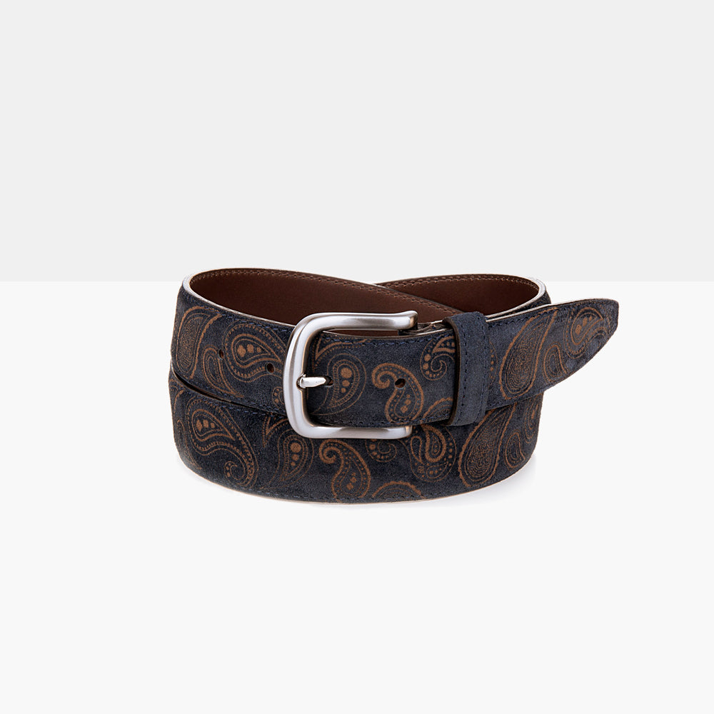 PAISLEY Dark Blue Suede Leather Belt