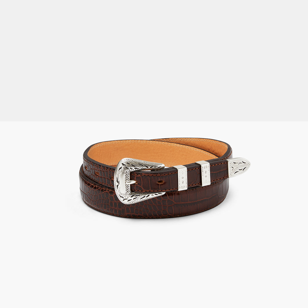 PALLADIUM Dark Brown Printed Leather Belt