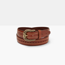 Load image into Gallery viewer, SANTA FE Cognac Studded Leather Belt
